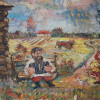 RUSSIAN OIL PAINTING PEASANT BY DAVID BURLIUK PIC-1