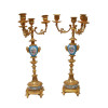 AN ANTIQUE GILD BRONZE & PORCELAIN CANDLE HOLDERS PIC-0