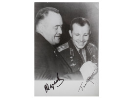 A SOVIET SIGNED PHOTOGRAPH OF KOROLEV AND GAGARIN