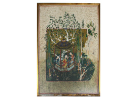 PERSIAN COLOR PAINTING ON FABRIC DEPICTING GARDEN