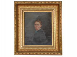 AN ANTIQUE AMERICAN OIL ON BOARD PORTRAIT