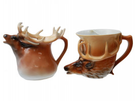 A SET OF ROYAL BAYREUTH PORCELAIN ELK CREAMER MUG