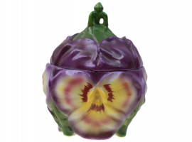 A BAVARIAN PORCELAIN PANSY COVERED SUGAR BOWL