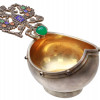 RUSSIAN GILT SILVER & ENAMEL KOVSH W EAGLE HANDLE PIC-0