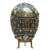 A LARGE XL RUSSIAN SILVER & ENAMEL EGG WITH STAND PIC-1