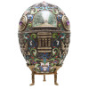 A LARGE XL RUSSIAN SILVER & ENAMEL EGG WITH STAND PIC-3