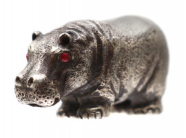 RUSSIAN SILVER HIPPOPOTAMUS FIGURINE W RUBY EYES