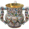 RUSSIAN GILT SILVER AND ENAMEL THREE HANDLED CUP PIC-0
