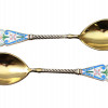 TWO RUSSIAN GILT SILVER & CLOISONNE ENAMEL SPOONS PIC-1