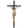 AN ANTIQUE EUROPEAN PAINTED WOOD CRUCIFIX PIC-0