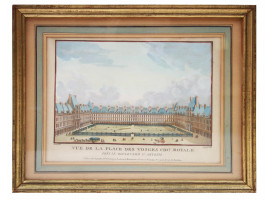 AN 18TH CEN COLOR ENGRAVING OF FRENCH CITY VIEW