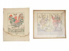 A PAIR OF RUSSIAN WATERCOLORED ENGRAVINGS LUBOK