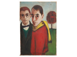OIL PAINTING TWO BOYS AND TREE SIGNED BY SPADEAN