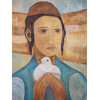 ATTR TO HAIM FRENCH JEWISH OIL PAINTING BOY DOVE PIC-1