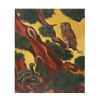 AN ANTIQUE OIL PAINTING SCENE OWL TURTLE PINE TREE PIC-0