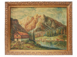 OIL ON CANVAS LANDSCAPE PAINTING SIGNED IN HEBREW