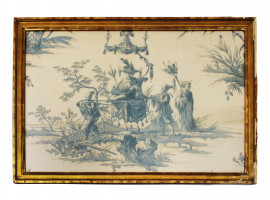 ANTIQUE CHINESE DURALEE TOILE PAINTING ON FABRIC