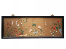 A CHINESE LACQUERED MIXED MEDIA WALL ART PANEL