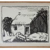 VINTAGE BLACK WHITE WOODCUT ON PAPER HOUSE SIGNED PIC-0