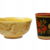 SET OF CHINESE CERAMIC BOWL AND RUSSIAN WOOD MUG PIC-1