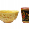 SET OF CHINESE CERAMIC BOWL AND RUSSIAN WOOD MUG PIC-2