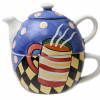 JAZZ CAFE HAND PAINTED CERAMIC TEA POT & CUP SET PIC-0