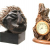 LOT OF A CARVED WOODEN FIGURE AND A WOODEN CLOCK PIC-0