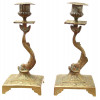 A PAIR OF ANTIQUE GILT BRASS CANDLESTICKS PIC-4