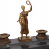 VINTAGE BRONZE & MARBLE INKWELL SET WITH FIGURINE PIC-4