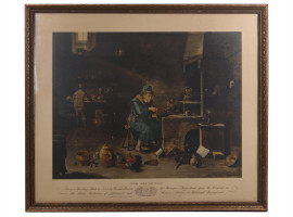 AN ANTIQUE PRINT OF THE ALCHEMIST BY D TENIERS