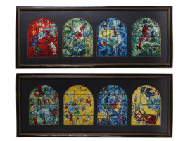 AFTER CHAGALL EIGHT JEWISH PRINT OF GLASS WINDOWS