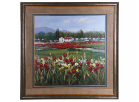 A VINTAGE PRINT OF AN OIL LANDSCAPE PAINTING