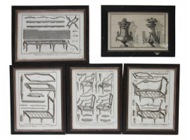 FIVE ANTIQUE FRENCH ETCHING FURNITURE BY R BENARD