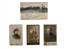 THREE ANTIQUE RUSSIAN PHOTOGRAPHS AND ONE POSTCARD