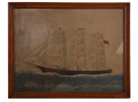 NORWEGIAN OIL PAINTING SAILBOAT SIGNED BY JOHNSEN