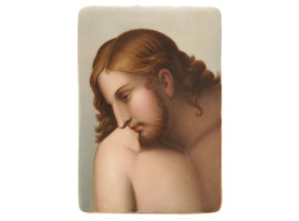 AN ANTIQUE RUSSIAN PORCELAIN PLAQUE OF JESUS CHRIST