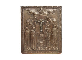 AN ANTIQUE RUSSIAN BRASS ICON 19TH C