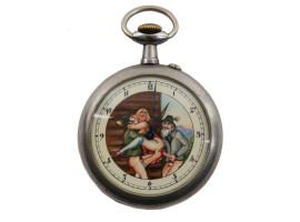 EARLY 20TH DOXA EROTIC SILVER POCKET WATCH