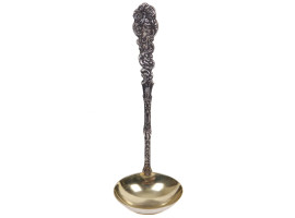 A RUSSIAN SILVER SOUP HANDEL DECORATED LADLE