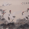 A VINTAGE CHINESE PAINTING CRANE BIRDS LONGEVITY PIC-1