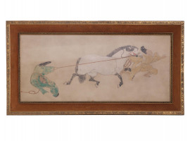 A JAPANESE INK & COLOR HORSE PAINTING ON SILK