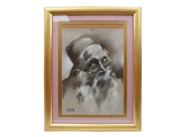 A CHARCOAL PAINTING PORTRAIT SIGNED BY GEROME