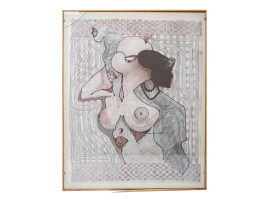 AN ABSTRACT NUDE FEMALE PENCIL PAINTING GRAMED