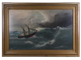 AN OIL ON BOARD MARINE PAINTING SIGNED BOVE