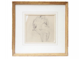 VINTAGE PENCIL PAINTING OF NUDE MALE FIGURE