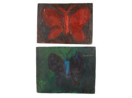 PAIR OF VINTAGE OIL PAINTINGS OF BUTTERFLIES