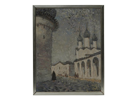 A RUSSIAN PAINTING OF A CHURCH BY ILYA SHENKER