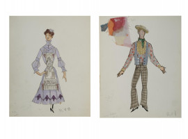 TWO ORIGINAL THEATRE COSTUME DESIGN PAINTINGS