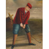 AN ANTIQUE SIGNED OIL PAINTING OF THE GOLFIST PIC-1