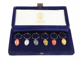 A SET OF SIX FABERGE ENAMEL EGG WINE CHARMS